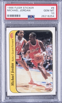 1986/87 Fleer Stickers #8 Michael Jordan Rookie Card – PSA GEM MT 10